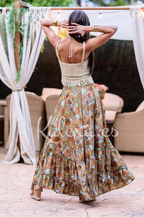 Silk boho skirt with gold details Size One Size Color Multicolor