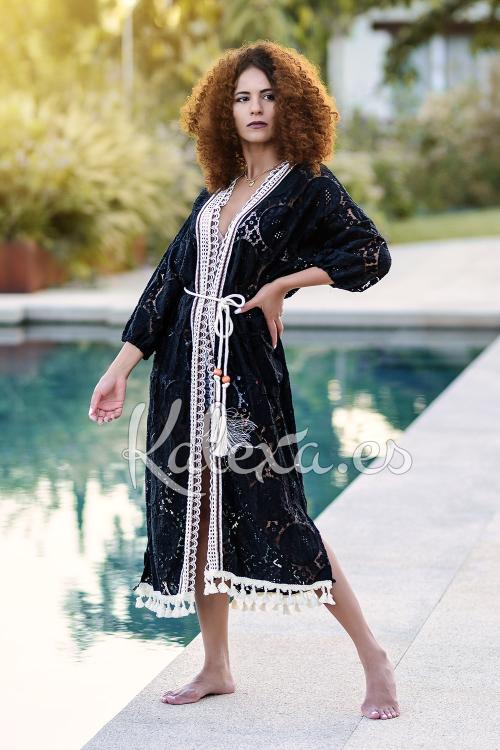 Boho Schwarzer Kimono