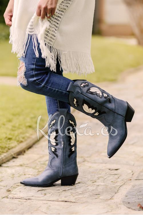 Boho Chic blaue Schmetterlingsstiefel