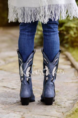 Boho Chic blaue Schmetterlingsstiefel