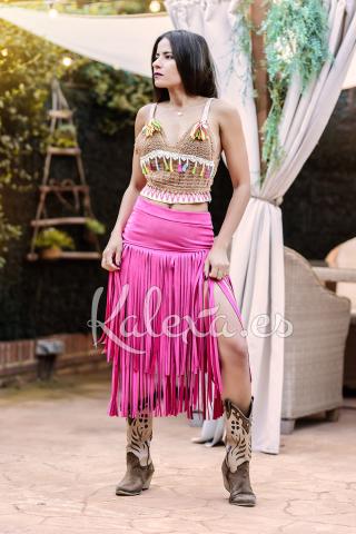 Top Boho tejido pompón