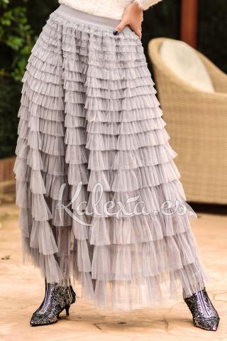 Saia Boho em Tule Cinza