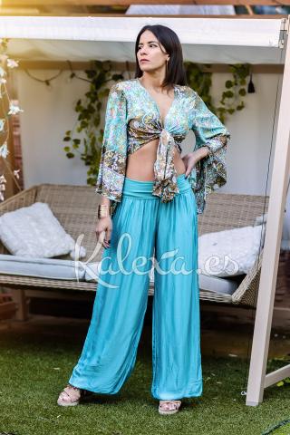 Pantalón Boho Turquesa