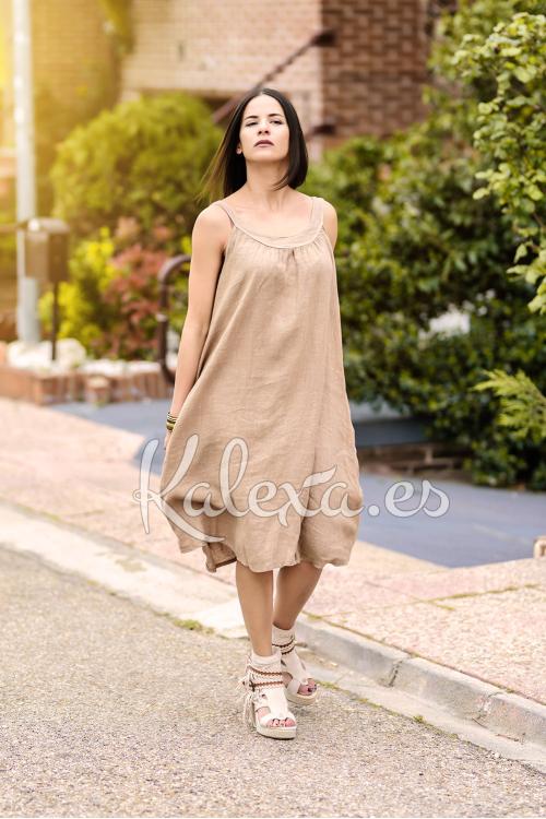 Vestido Boho em Linho Claro