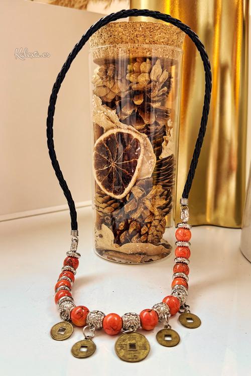 Collier boho orange à pièces