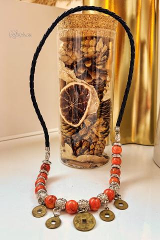 Boho oranje munt halsband