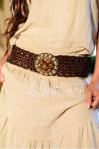 Bruine leren riem met Yoa gesp