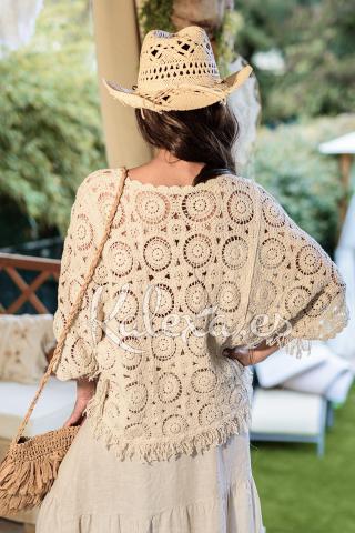 Top poncho boho all'uncinetto