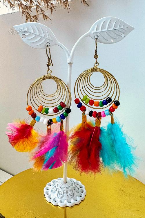 Boucles d'oreilles Boho Plumes Colorées
