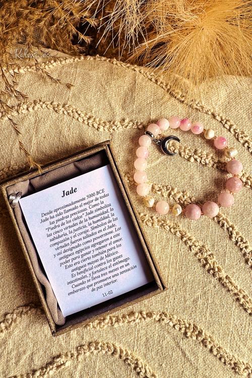 Bracelet Boho Jade Rose et lune