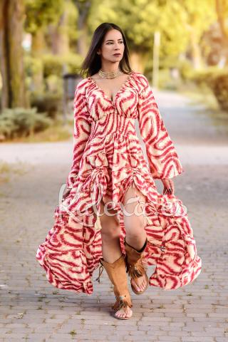 Vestido Boho Kalexa Vermelho Cardeal