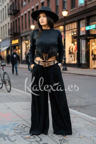 Jersey boho chic corto con flecos