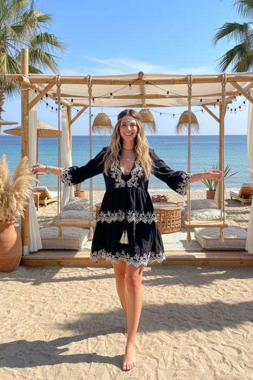 Vestido Boho Bordado Preto