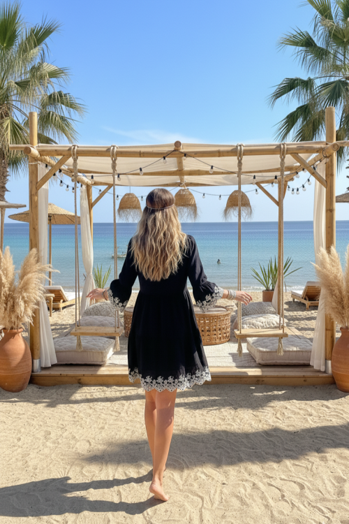 Black Embroidered Boho Dress