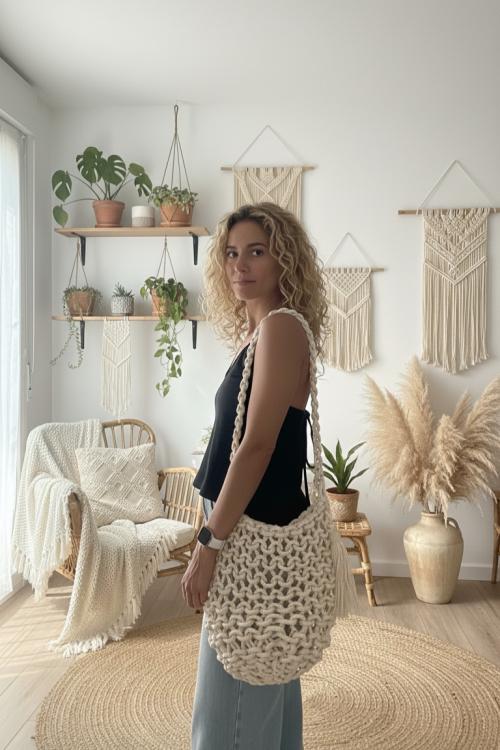 Bolso Maxi Boho Trenzado Camel
