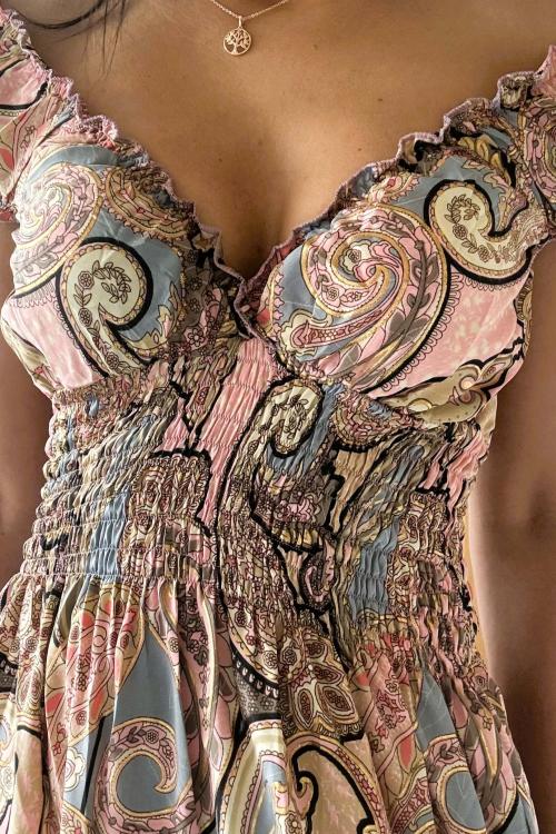 Vestido Boho Paisley Rosa Empolvado