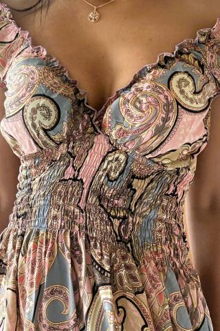 Vestido Boho Paisley Rosa Empolvado