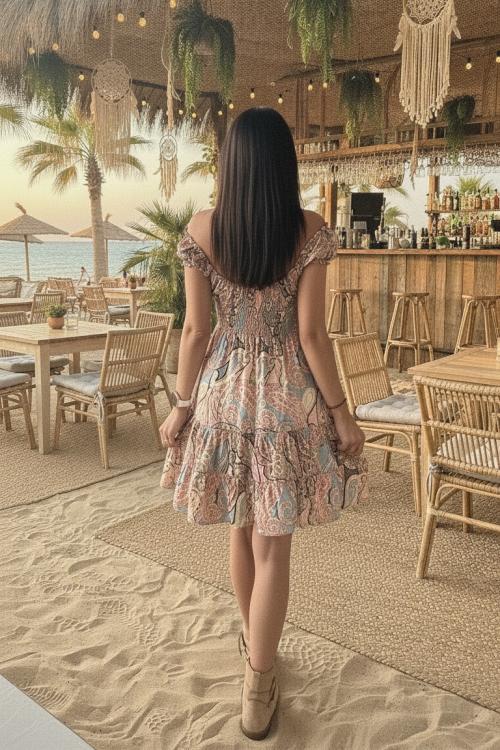 Vestido Boho Paisley Rosa Empolvado