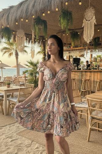 Vestido Boho Paisley Rosa Empolvado