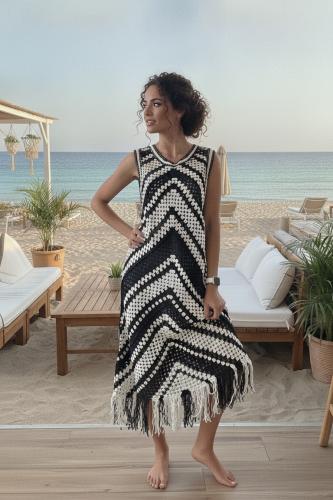Vestido Crochet Boho Bicolor