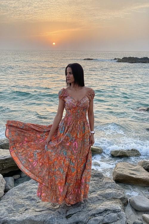Boho Orange Tee-Kleid
