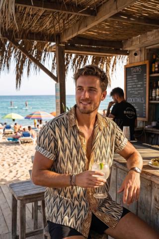 Camicia Boho Uomo Etnica Sabbia