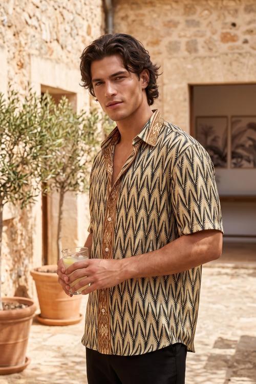 Camisa Boho Hombre Étnica Arena