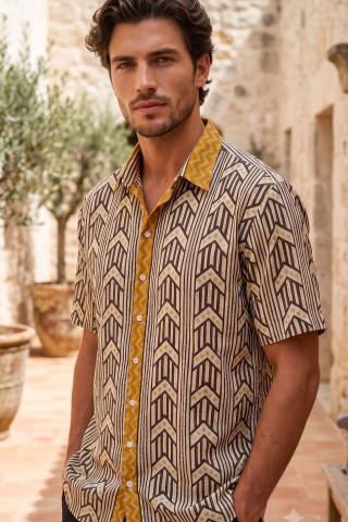 Camicia Boho Uomo Etnica Senape