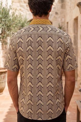 Camicia Boho Uomo Etnica Senape