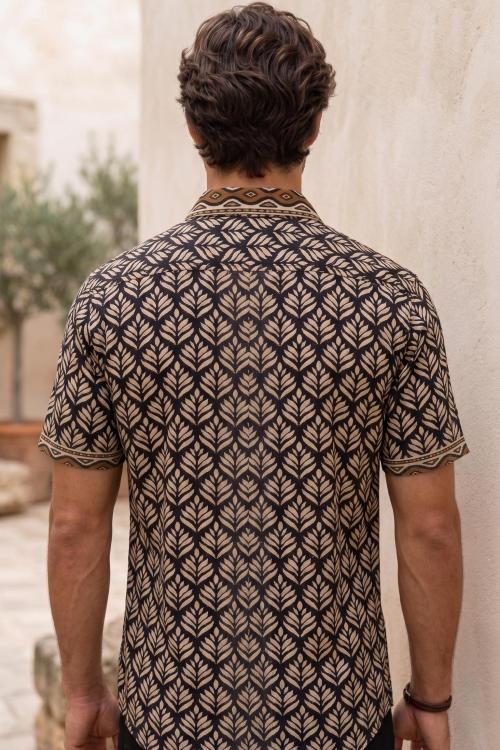 Camicia Boho Uomo Foglie Etniche