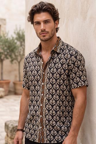 Camicia Boho Uomo Foglie Etniche