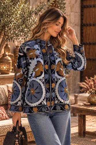 Chaqueta Bordada Boho Navy