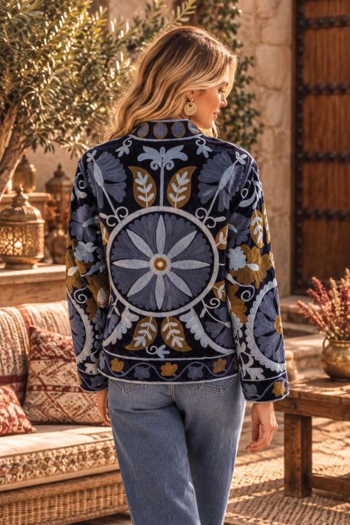 Chaqueta Bordada Boho Navy