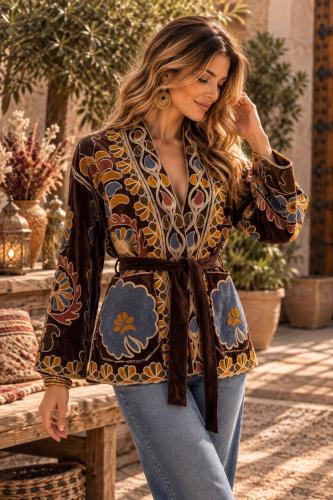 Chaqueta Bordada Boho Chocolat