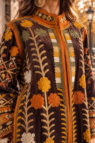 Veste Boho brodée Mer d'Automne