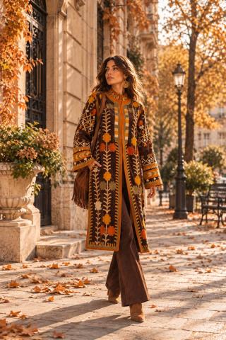 Veste Boho brodée Mer d'Automne