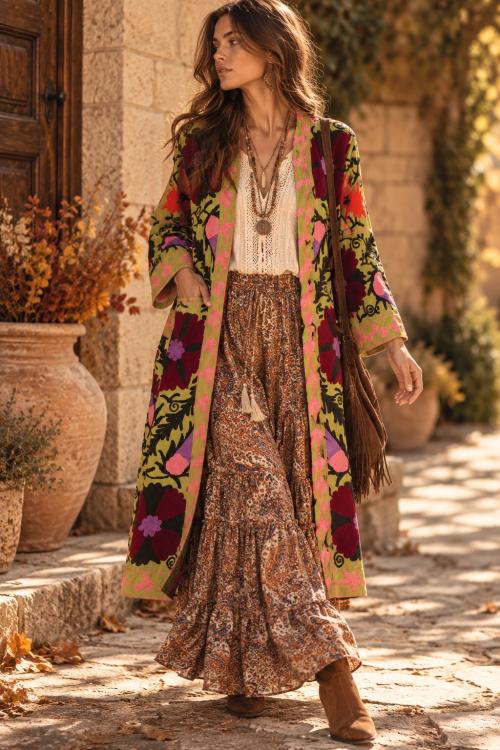 Chaqueta Kimono Bordado Color