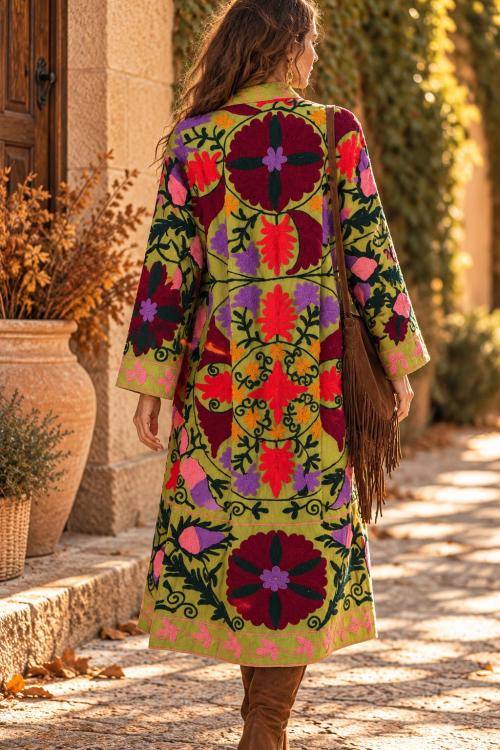 Giacca Kimono Ricamata Colore