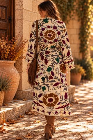 Jaqueta Kimono Bordado Colorido