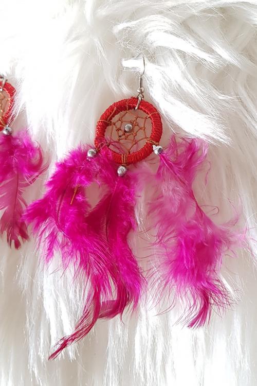 Fuchsia feather earrings