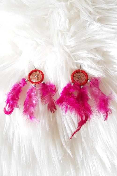 Boucles d'oreilles plume fuchsia