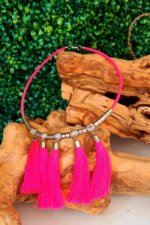 Collana neon con pompon