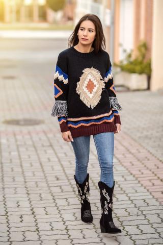 Ethnic Fringed Sweater