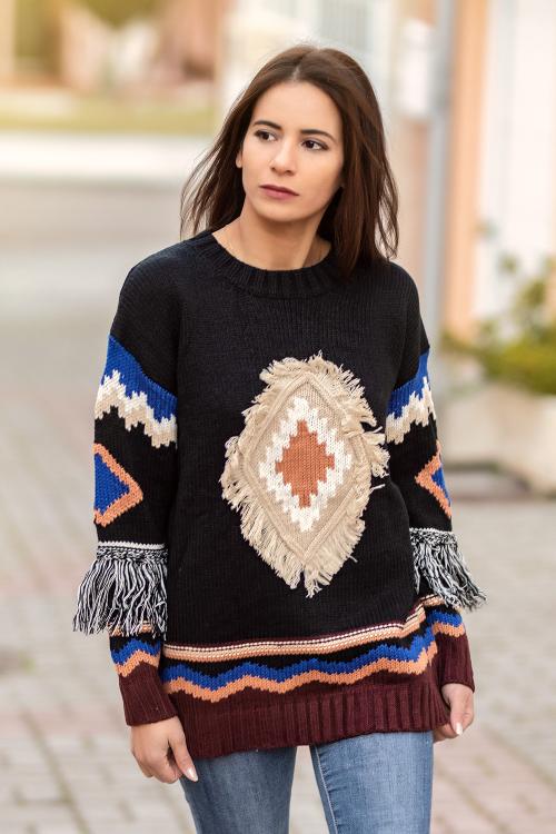 Ethnischer Pullover mit Fransen