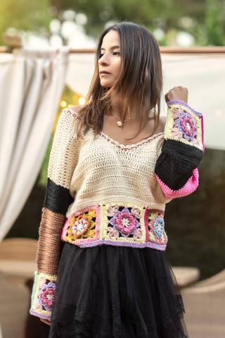 Jersey Boho Crochet Flor