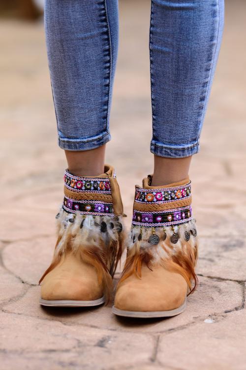 Bottines à plumes Boho